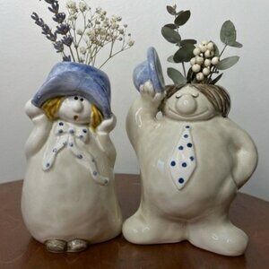 Vintage 1970s Fitz and Floyd "Pals" Man & Woman Figurine Bud Vase Set